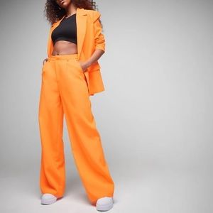 Missguided high waist tailored neon orange pants